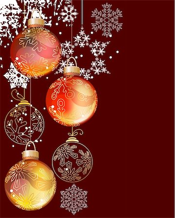 Red Christmas background with glass balls and contour snowflakes Stock Photo - Budget Royalty-Free & Subscription, Code: 400-05370482