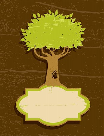 floral vector retro banner green - Vintage illustration of a tree with green foliage Stock Photo - Budget Royalty-Free & Subscription, Code: 400-05370519