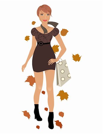 fashion shopping bags glamorous outdoor - Illustration elegant autumn girl isolated - vector Stock Photo - Budget Royalty-Free & Subscription, Code: 400-05370722