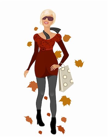 fashion shopping bags glamorous outdoor - Illustration elegant autumn girl isolated - vector Stock Photo - Budget Royalty-Free & Subscription, Code: 400-05370723