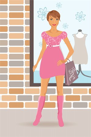 simsearch:400-04160265,k - Illustration fashion shopping girl near shop - vector Stock Photo - Budget Royalty-Free & Subscription, Code: 400-05370769