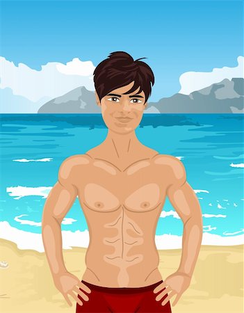 Illustration brawny man on beach - vector Stock Photo - Budget Royalty-Free & Subscription, Code: 400-05370763