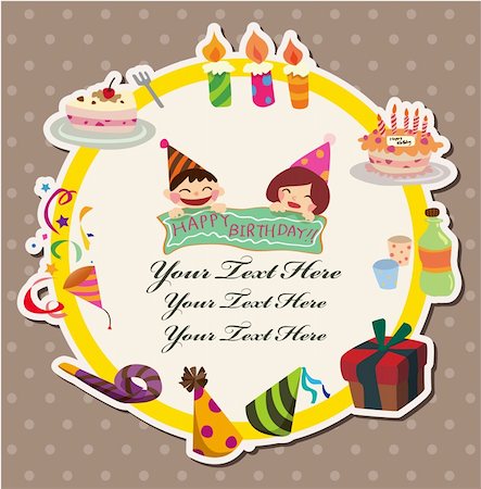 fruit birthday cake with candles - Cartoon birthday card Stock Photo - Budget Royalty-Free & Subscription, Code: 400-05370807