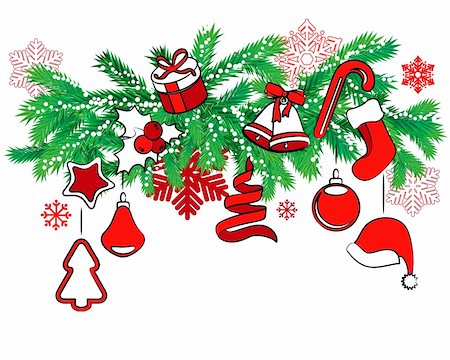 simple background designs to draw - Design element with tree branch and traditional Christmas decoration Stock Photo - Budget Royalty-Free & Subscription, Code: 400-05370984