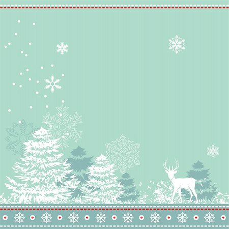 simsearch:400-05364565,k - Light blue Christmas greeting card with stylized winter landscape and deer Stock Photo - Budget Royalty-Free & Subscription, Code: 400-05370985