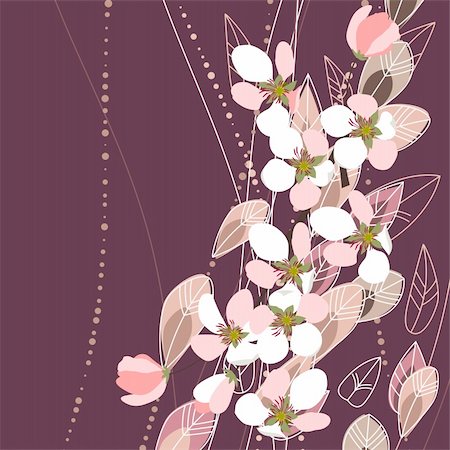 simsearch:400-04798856,k - Blossomy apple branches on dark violet background Fotografie stock - Microstock e Abbonamento, Codice: 400-05370999