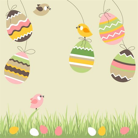 simsearch:400-05371255,k - Painted easter eggs and birds on light beige background Foto de stock - Royalty-Free Super Valor e Assinatura, Número: 400-05371262