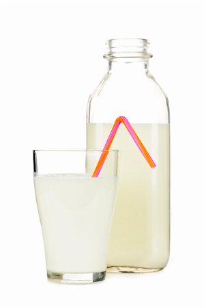 Isolated glass and bottle of nutritious white milk with straw Stock Photo - Budget Royalty-Free & Subscription, Code: 400-05372382