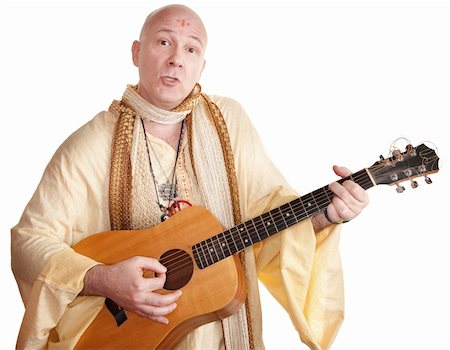 simsearch:400-05379674,k - Bald Caucasian plays a guitar over white background Stock Photo - Budget Royalty-Free & Subscription, Code: 400-05372607