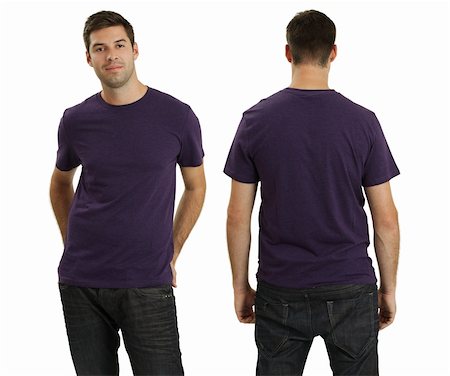 shirt front back model - Young male with blank purple t-shirt, front and back. Ready for your design or logo. Stock Photo - Budget Royalty-Free & Subscription, Code: 400-05372874