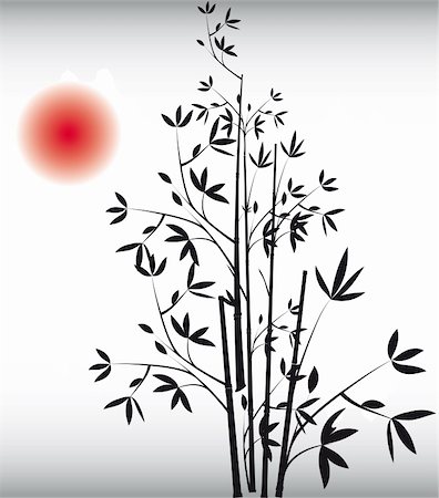 Black bamboo vector. Art traditional. Chinese background with red sun. Stock Photo - Budget Royalty-Free & Subscription, Code: 400-05373028