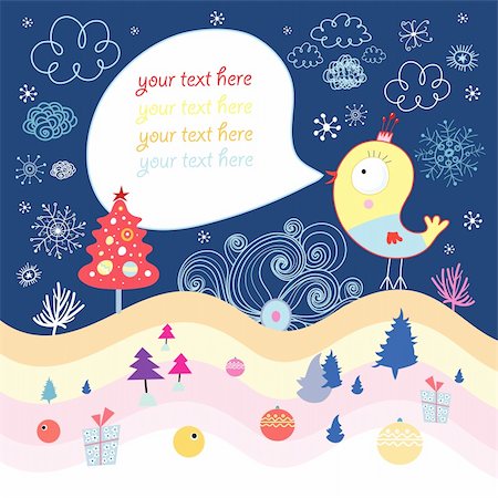 simsearch:400-05724880,k - funny new year card with a birdie on the background with snowflakes and gifts Photographie de stock - Aubaine LD & Abonnement, Code: 400-05373062
