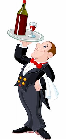 Illustration of cartoon waiter serving a drink Stock Photo - Budget Royalty-Free & Subscription, Code: 400-05373741