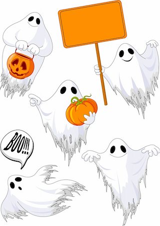 die toon - Set of cute ghosts for design isolated on background Stock Photo - Budget Royalty-Free & Subscription, Code: 400-05373742