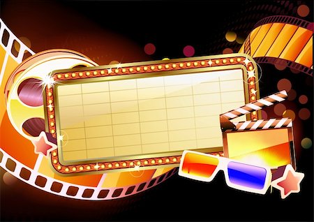 film reel and camera - Vector illustration of retro illuminated movie marquee blank sign Stock Photo - Budget Royalty-Free & Subscription, Code: 400-05373919