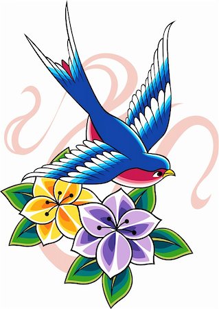 floral tattoo - sparrow tattoo Foto de stock - Super Valor sin royalties y Suscripción, Código: 400-05384008
