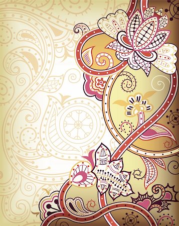 Illustration of abstract floral background in asia style. Foto de stock - Super Valor sin royalties y Suscripción, Código: 400-05384179
