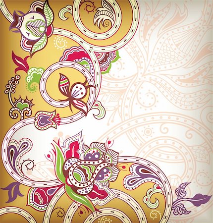 Illustration of abstract floral background in asia style. Foto de stock - Super Valor sin royalties y Suscripción, Código: 400-05384184