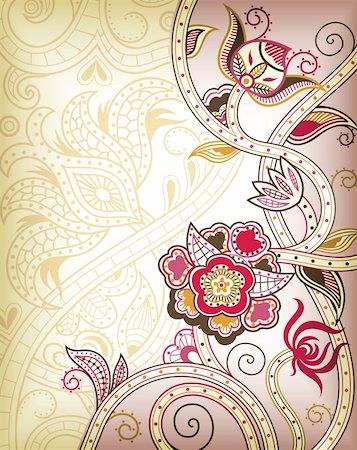 Illustration of abstract floral background in asia style. Foto de stock - Super Valor sin royalties y Suscripción, Código: 400-05384180