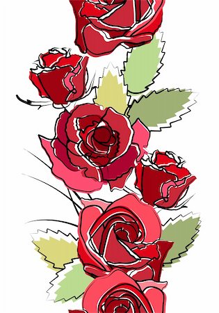 simple background designs to draw - Seamless vertical border with red roses on white Stock Photo - Budget Royalty-Free & Subscription, Code: 400-05384318