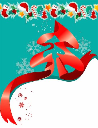 simsearch:400-05364565,k - Greeting card with Christmas tree made of ribbon Stock Photo - Budget Royalty-Free & Subscription, Code: 400-05384313