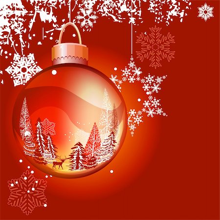 simsearch:400-05364565,k - Bright red Christmas background with glass ball Stock Photo - Budget Royalty-Free & Subscription, Code: 400-05384329