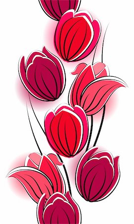 simple background designs to draw - Seamless vertical border with red tulips on white Stock Photo - Budget Royalty-Free & Subscription, Code: 400-05384320