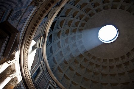 pantheon, rome, italy - Interior of Rome Pantheon with the famous ray of light from the top Stock Photo - Budget Royalty-Free & Subscription, Code: 400-05384482