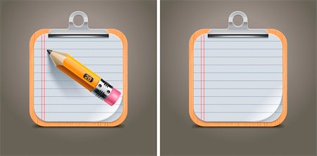 paper and pencil icon - Square icon representing wooden clipboard with empty paper sheet and pencil Stock Photo - Budget Royalty-Free & Subscription, Code: 400-05384926