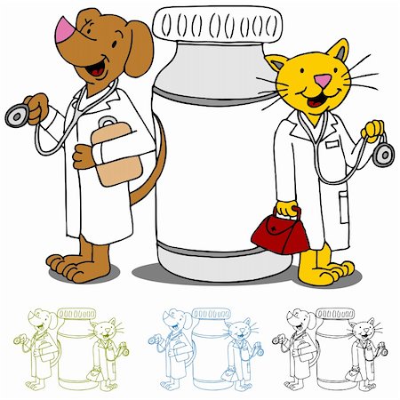 stethoscopes art - An image of cat and dog doctors next to a bottle of medicine. Stock Photo - Budget Royalty-Free & Subscription, Code: 400-05385033