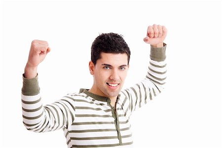 simsearch:400-04343310,k - Happy young man with arms up isolated on a white background Photographie de stock - Aubaine LD & Abonnement, Code: 400-05385551