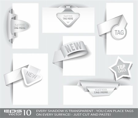 Paper Tag Collection with delicate transparent shadows. Different shapes to use over images or picture frames and isolated ready to be placed on every surface. Stock Photo - Budget Royalty-Free & Subscription, Code: 400-05385673