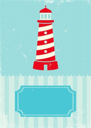 Retro illustration lighthouse on turquoise background Stock Photo - Budget Royalty-Free & Subscription, Code: 400-05385807
