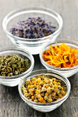 dry cured - Assortment of dry medicinal herbs in glass bowls Stock Photo - Budget Royalty-Free & Subscription, Code: 400-05386046