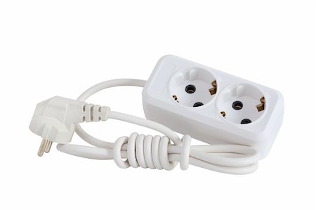 prolunga - Multiple socket outlet isolated on white background. Clipping path is included Fotografie stock - Microstock e Abbonamento, Codice: 400-05386134