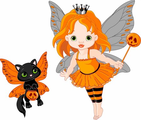 simsearch:400-04403029,k - Illustration of Halloween baby fairy and her cat Stock Photo - Budget Royalty-Free & Subscription, Code: 400-05386321