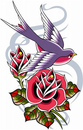 rose vector - bird and rose banner Foto de stock - Super Valor sin royalties y Suscripción, Código: 400-05386475