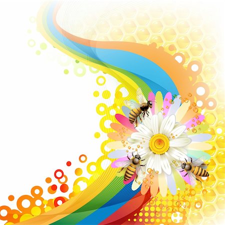 Bees and honeycombs over floral background Stock Photo - Budget Royalty-Free & Subscription, Code: 400-05386567