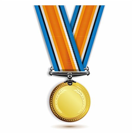 Gold medal with ribbon isolated on white Stock Photo - Budget Royalty-Free & Subscription, Code: 400-05386591
