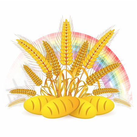 fields gold sunset - Wheat ears with bread and rainbow Stock Photo - Budget Royalty-Free & Subscription, Code: 400-05386611