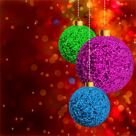 round ornament hanging of a tree - Red holiday background. EPS 8 vector file included Stock Photo - Budget Royalty-Free & Subscription, Code: 400-05386967