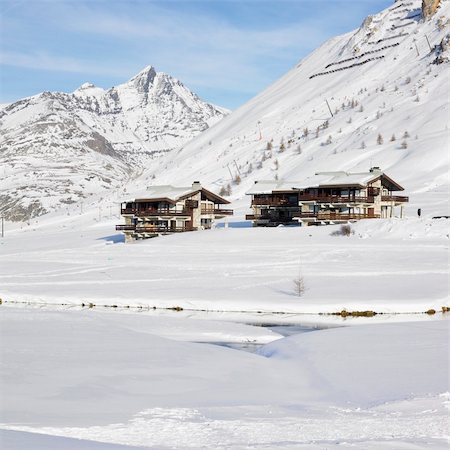 snow covered cottage - Tignes-le-Lac, Alps Mountains, Savoie, France Stock Photo - Budget Royalty-Free & Subscription, Code: 400-05387094