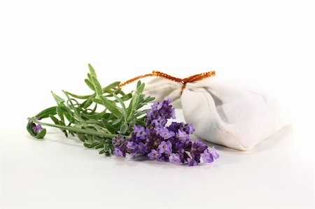 pot-pourri - Lavender bag with lavender flowers on a white background Fotografie stock - Microstock e Abbonamento, Codice: 400-05387346