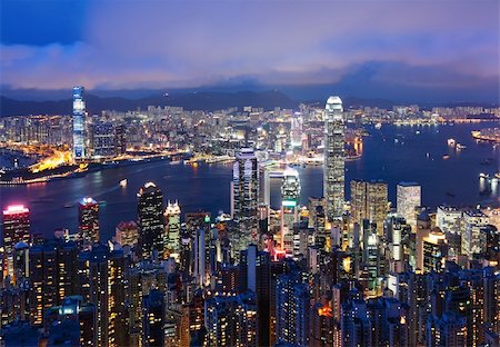 simsearch:400-04317700,k - Hong Kong at night Photographie de stock - Aubaine LD & Abonnement, Code: 400-05388112