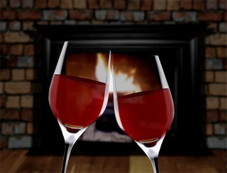 Celebration toast near fireplace Stock Photo - Budget Royalty-Free & Subscription, Code: 400-05388557