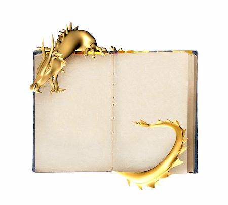 Dragon and old book. Object isolated over white Stock Photo - Budget Royalty-Free & Subscription, Code: 400-05388780