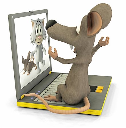 3d render of an afraid mouse on a laptop Stock Photo - Budget Royalty-Free & Subscription, Code: 400-05388888