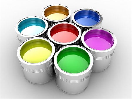 Banks with a paint of different colours are collected together Stock Photo - Budget Royalty-Free & Subscription, Code: 400-05388985