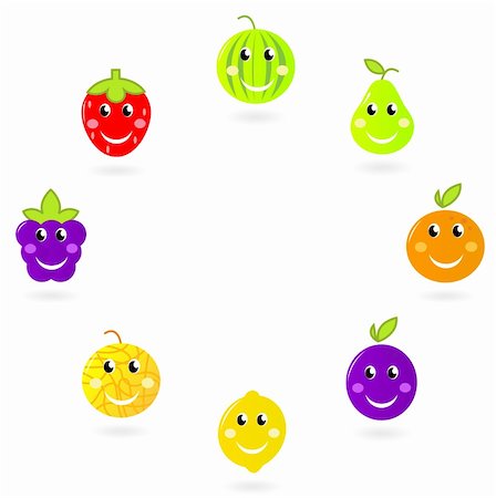Strawberry, pear, watermelon, lemon, plum, blackberry etc - Fruit vector characters collection. Stock Photo - Budget Royalty-Free & Subscription, Code: 400-05380084