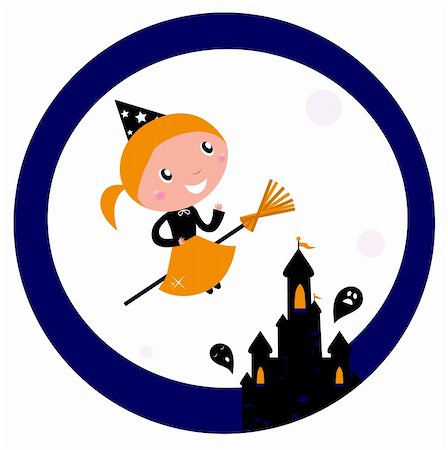 simsearch:400-05666428,k - Cute Witch girl flying around Halloween haunted castle. Vector cartoon Illustration. Stock Photo - Budget Royalty-Free & Subscription, Code: 400-05380086